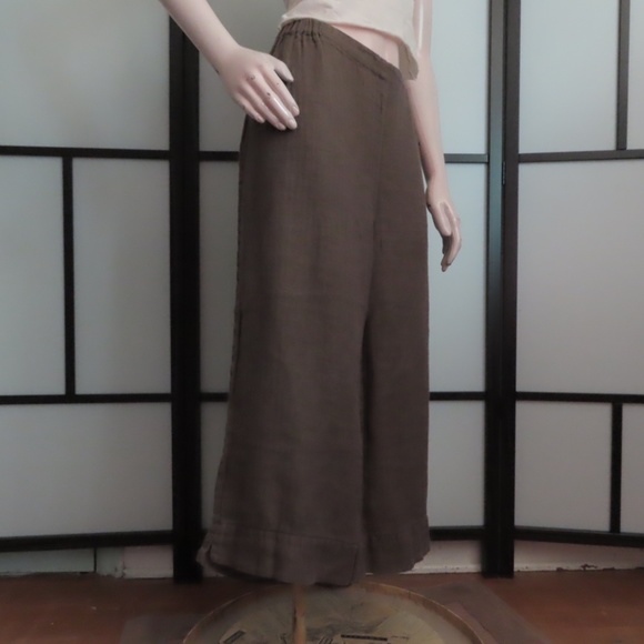 Flax Textured Linen Pants M Loose Fit Wide Leg Hem Ruffle - Picture 4 of 8